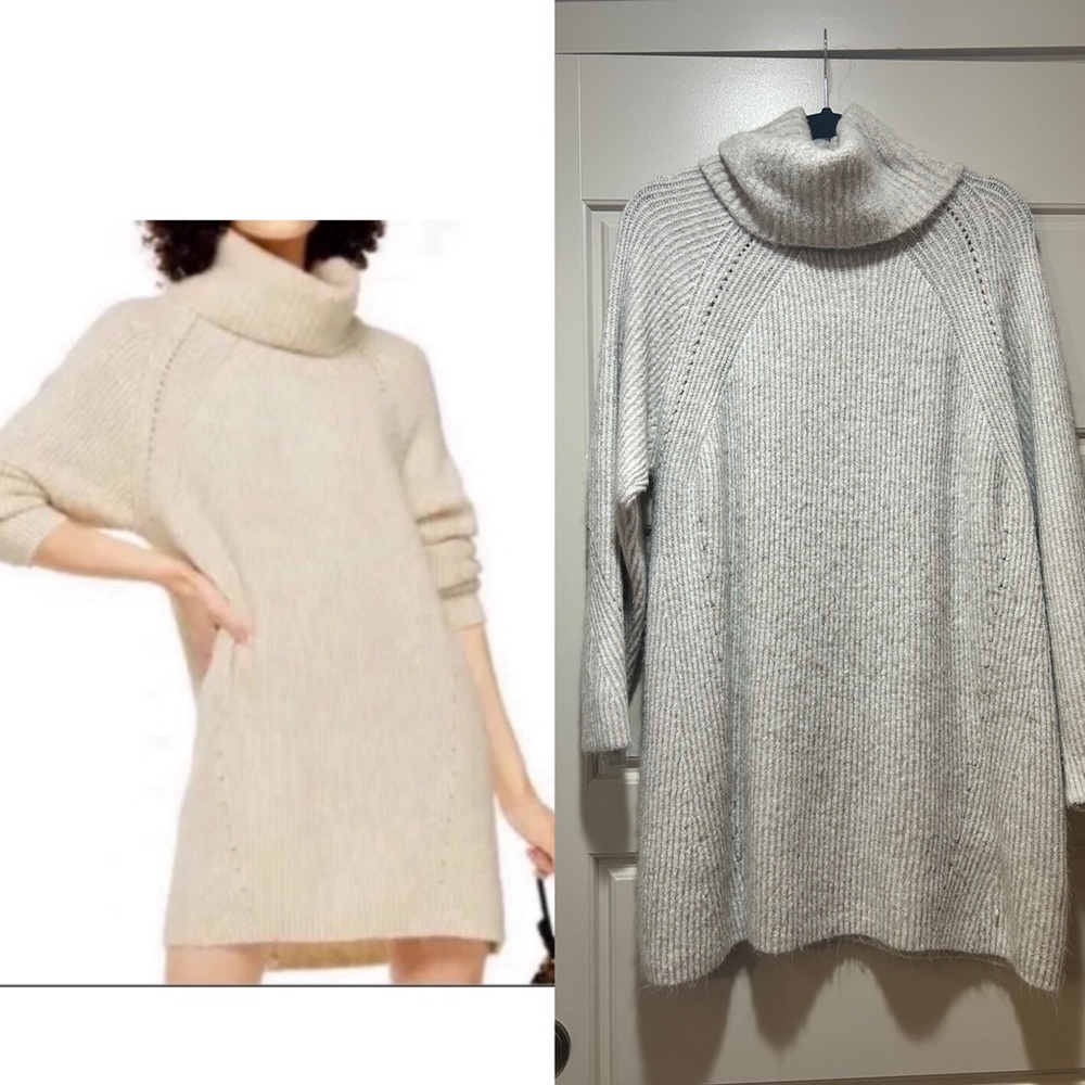 Topshop Turtleneck Sweater Dress Oat Beige Knit Cozy Oversized Medium